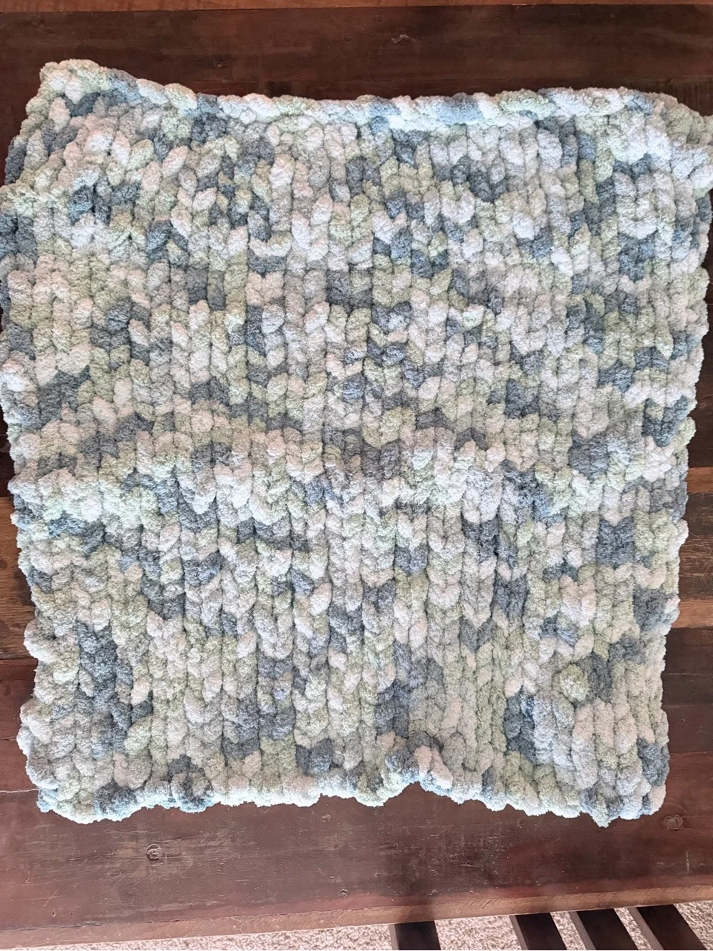 Plush Chenille Throw Blanket in Pale Blue and Mint